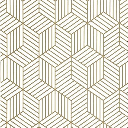 Gold and White Geometric Hexagon Peel and Stick Wallpaper 17.7”x 78.7” Gold Striped Wall Pape... | Amazon (US)