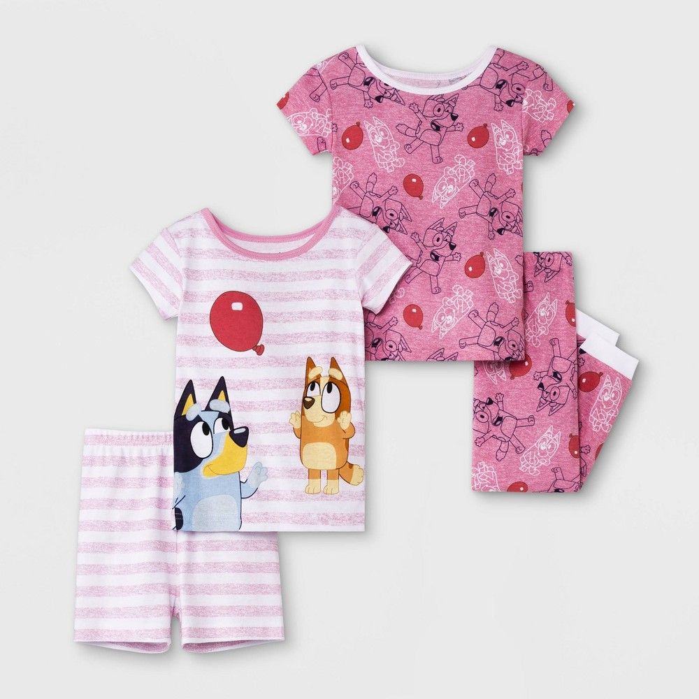 Toddler Girls' 4pc Bluey Short Sleeve Snug Fit Pajama Set - Pink 2T | Target