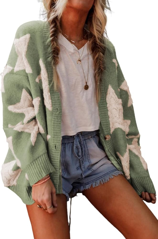 KevaMolly Womens Cardigan Sweater Sherpa Star Pattern Textured Sweater Cardigan with Pockets Casu... | Amazon (US)
