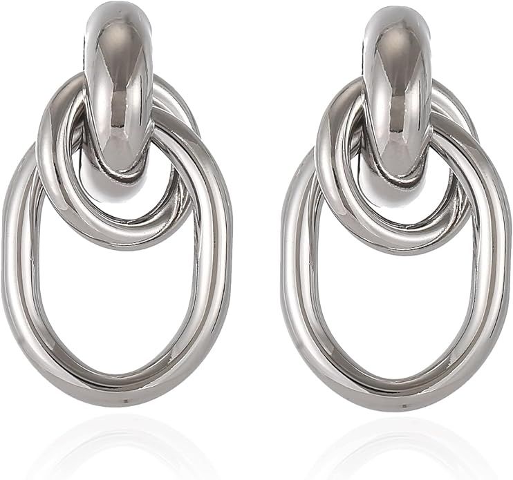 Gold/Silver Statement Geometric Earrings for Women Girls Chunky Gold Knot Link Drop Dangle Earrin... | Amazon (US)