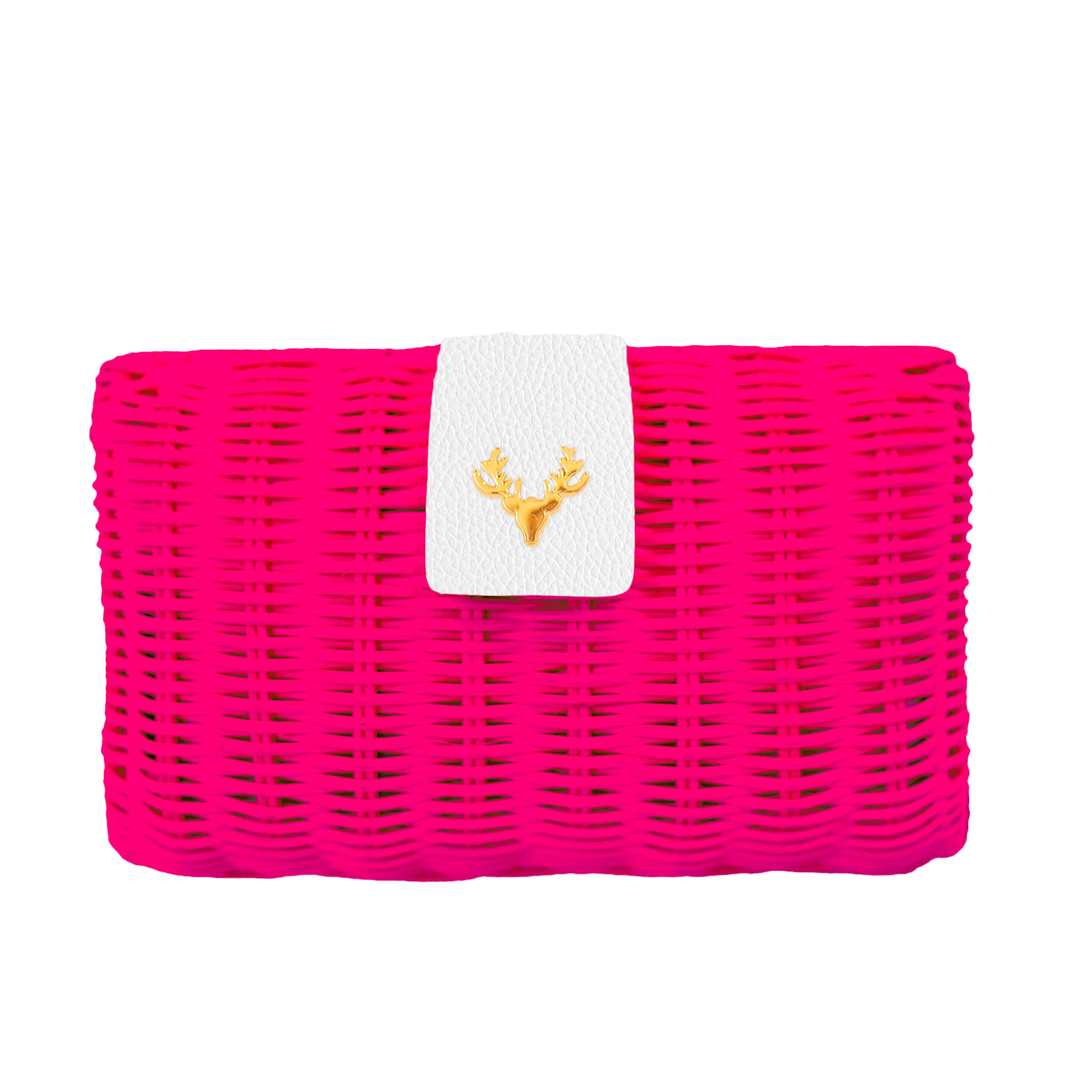 Palm Hot Pink Wicker and White Leather Clutch--Amy's Closet #52 | Taxidermy