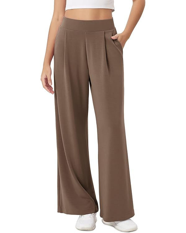 ODODOS Modal Soft Wide Leg Pants for Women High Waist Casual Relaxed Pants with Pockets-27/29"/ 3... | Amazon (US)