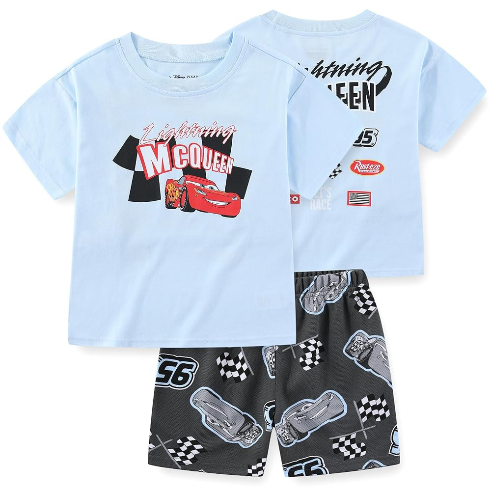 Disney Cars Lightning McQueen Boys 2 Piece Short Sleeve T-Shirt and Shorts Set for Big Kids | Amazon (US)