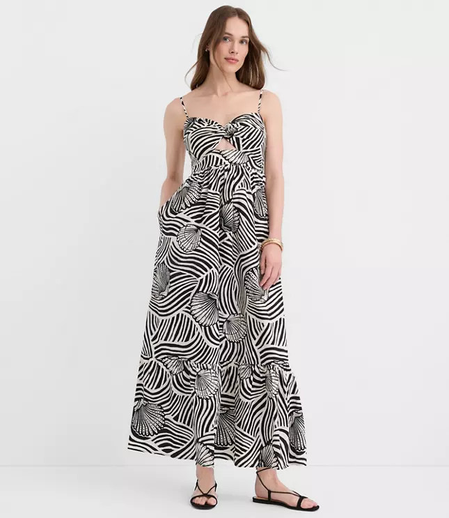LOFT Beach Seashell Poplin Cutout Twist Maxi Pocket Dress | LOFT