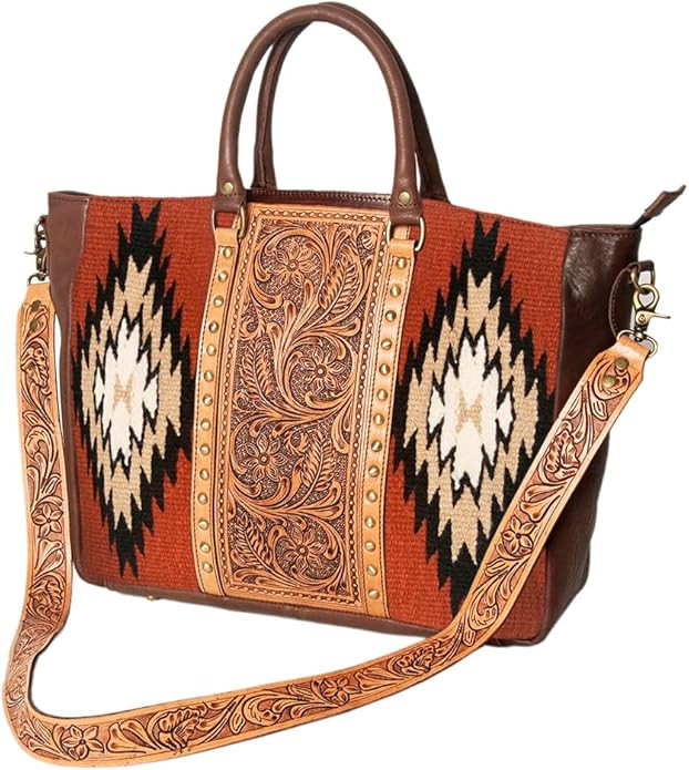 American Darling ADBGA206H Briefcase Hand Tooled Saddle Blanket Genuine Leather Women Bag Western... | Amazon (US)