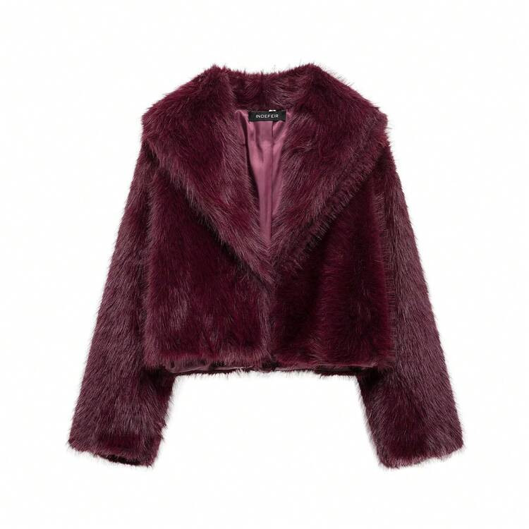HH Women Solid Faux Fur Jackets Long Sleeves For Warmth Winter Coat Female Fashion Turn-Down Collar Loose Casual Outerwear | SHEIN
