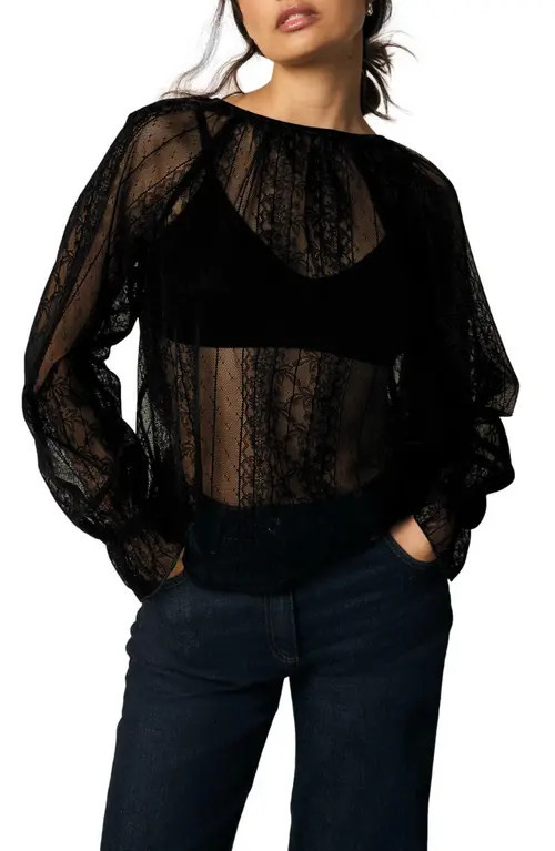 NEXT Bow Back Sheer Lace Top in Black at Nordstrom, Size 10 Us | Nordstrom