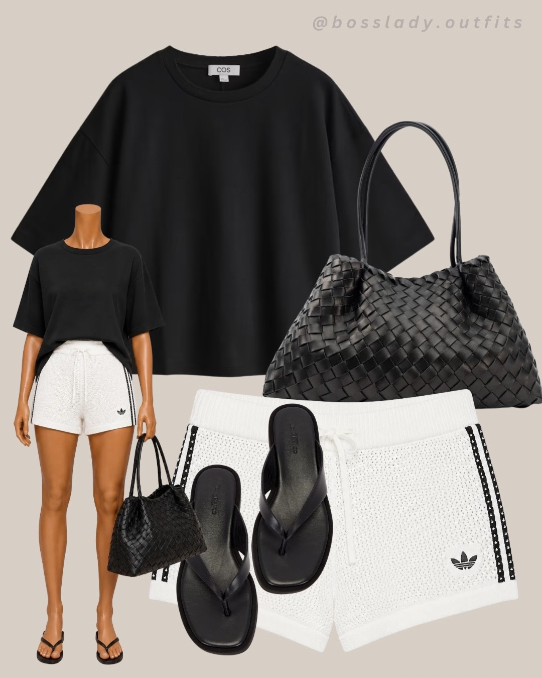 Effortless off duty vibes with a touch of edge

Tags: oversized black tee outfit, white crochet shorts, adidas trefoil shorts, black woven tote bag, black leather thong sandals, casual summer outfit, athleisure outfit ideas, black and white outfit, minimalist streetwear, weekend outfit inspo

#LTKshoes #LTKstyletip #LTKsummer