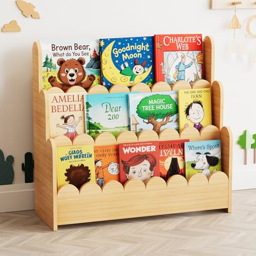 SpaceAid 3-Tier Scalloped Bookshelf, Montessori Bookcase for Toddlers, Wooden Book Shelf Organizer Display Furniture for Kids Rooms, Playroom, Nursery and Classroom, Natural | Amazon (US)