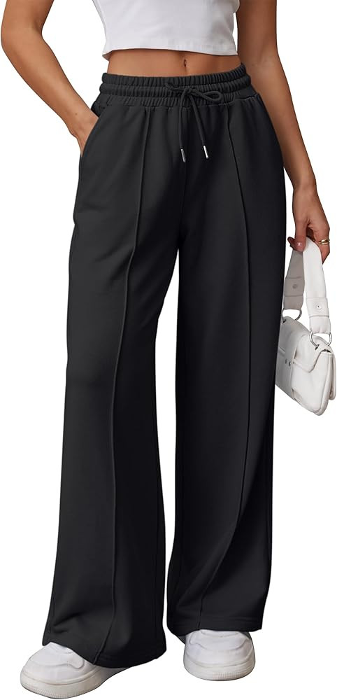 ATHMILE Womens Wide Leg Sweatpants High Waisted Baggy Pants Fashion Teen Girl Drawstring Athletic... | Amazon (US)