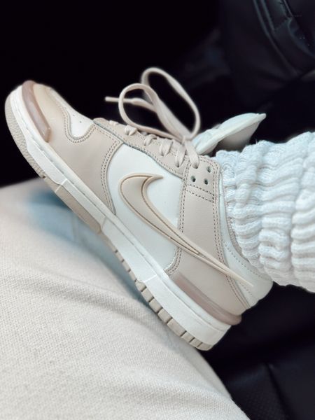 Nike dunk low top beige are a fan favorite! I personally like to size up a half size for comfort. Linked my scrunch socks that come in multiple colors. 

#LTKMostLoved #LTKshoecrush #LTKfitness