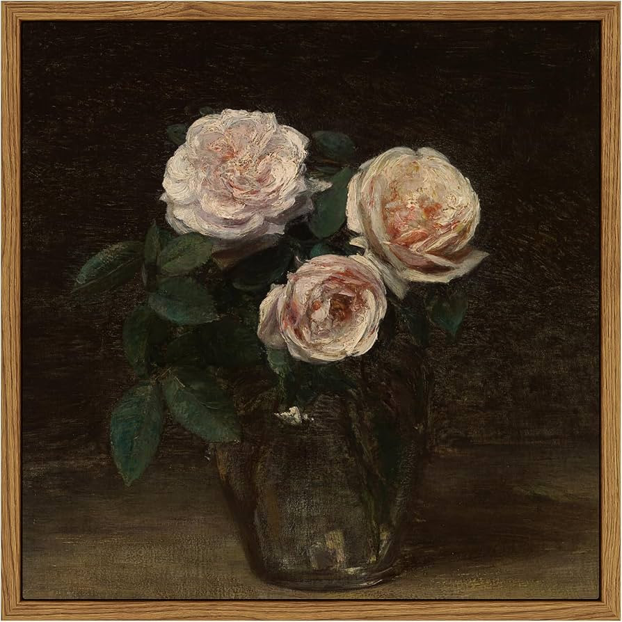 InSimSea Framed Square Canvas Wall Art Room Decor, Roses in Glass Vase Vintage Flower Wall Prints... | Amazon (US)