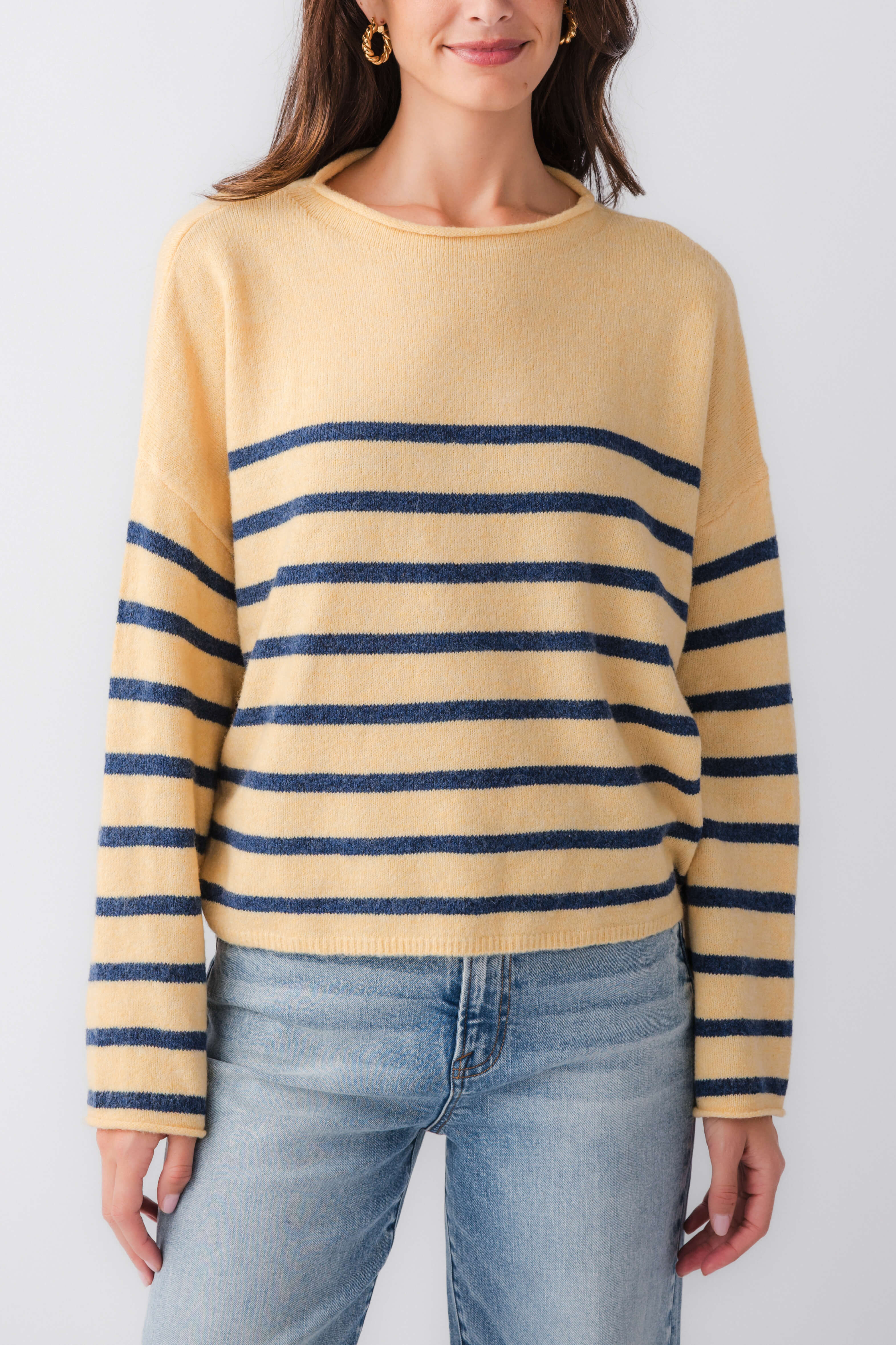 Things Between Striped Mockneck Sweater | Social Threads
