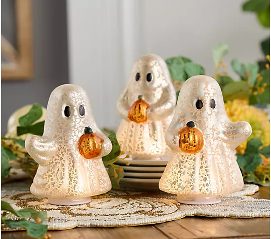 Set of 3 Illuminated Mercury Glass Ghosts by Valerie - QVC.com | QVC