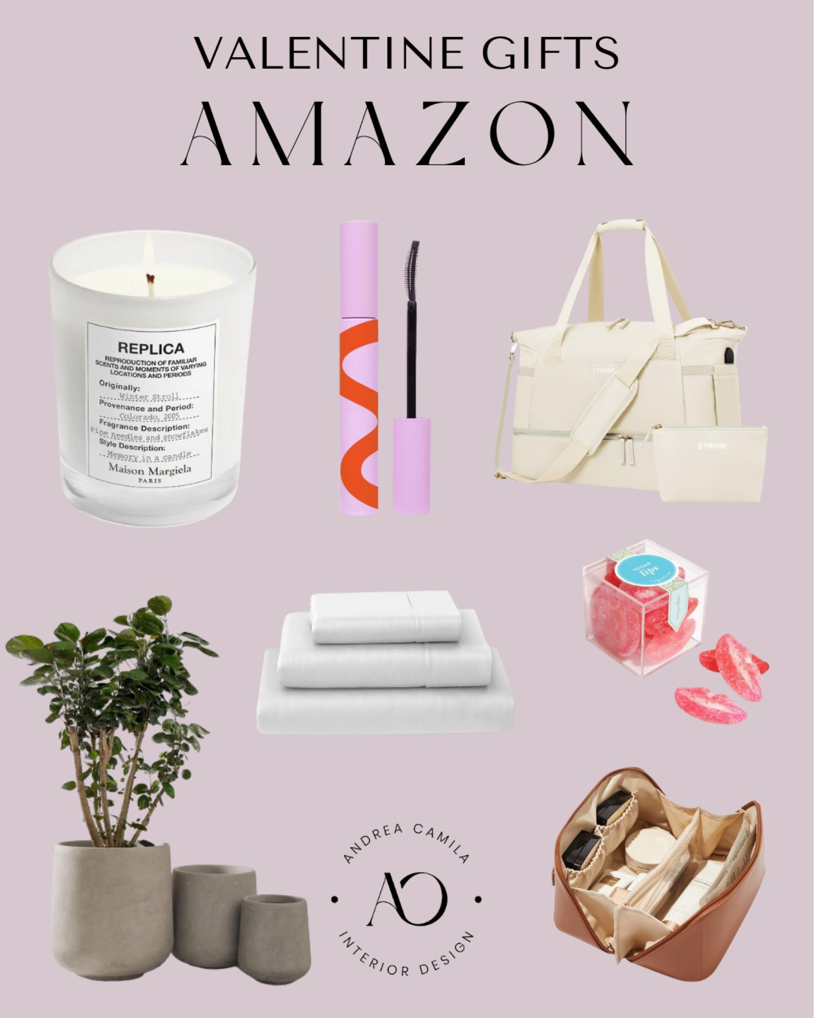 This Valentine’s Day give your girl the gift with a cozy candle, enhance her gaze with luxurious mascara, organize and style with a versatile, travel bag, add an urban touch to your space with concrete planters, experience the best most comfortable bamboo, bedsheets, and stay glamorous on the go, with a practical travel make up case. these curated essentials blend comfort, style, and functionality. #CozyHome #BeautyEssentials #TravelInStyle #UrbanDecor #LuxuryBedding #MakeUpOnTheGo

#LTKMostLoved #LTKGiftGuide #LTKhome