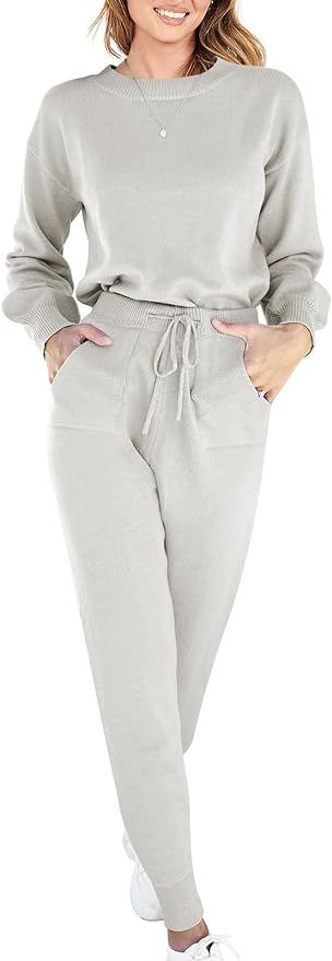 ANRABESS Women's Two Piece Outfits Sweater Sets Long Sleeve Pullover and Drawstring Pants Lounge ... | Amazon (US)