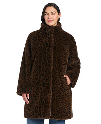Plus Size Stand-Collar Faux-Fur Coat | Macy's