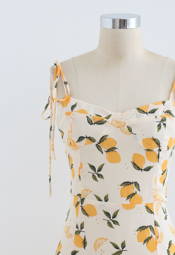 Lemon Print Sweetheart Self-Tie Cami Dress | Chicwish