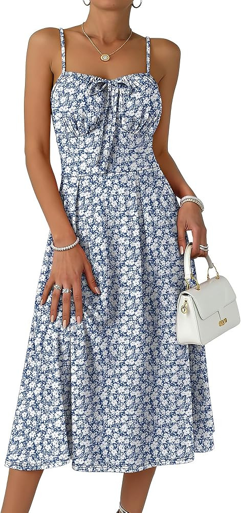 Caracilia Summer Dresses for Women Floral Corset Spaghetti Strap Milkmaid Midi Sundress 2026 Flow... | Amazon (US)