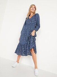 Long-Sleeve Fit & Flare Tiered Midi Dress for Women | Old Navy (US)