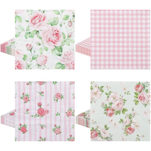 80 Pcs Pink Floral Napkins, 6.5 In Vintage Flower Napkin 2 Ply Spring Napkins Decorative Napkin for Decoupage, Tea Party Decoration, Mother's Day, Wedding, Bridal & Baby Shower | Amazon (US)