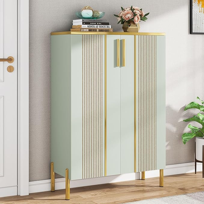 Tribesigns Shoe Cabinet with Doors, 6-Tier Shoe Storage Cabinet with Adjustable Shelves, Wooden S... | Amazon (US)