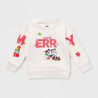 Toddler Boys' Mickey Mouse & Friends Celebrate Holiday Family Matching Fleece Sweatshirt - Oatmea... | Target