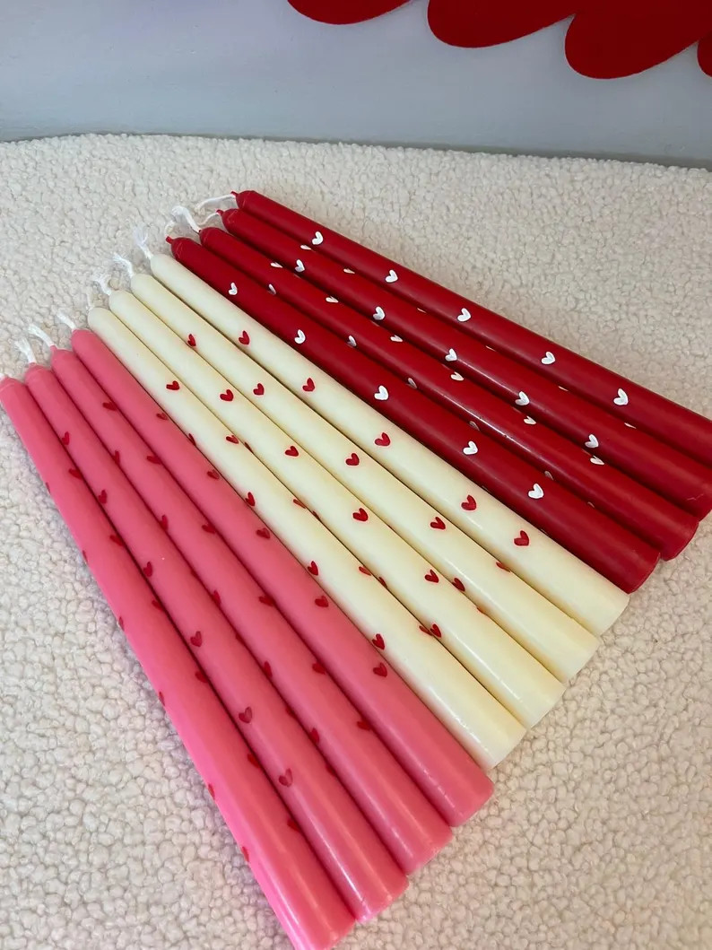 Handmade Valentines Taper Candles, Soy Beeswax Blend, Red Hearts | Etsy (US)