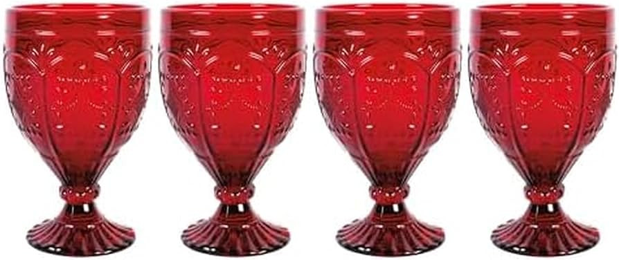 Fitz and Floyd Trestle Glassware Ornate Goblets, 4 Count (Pack of 1), Red | Amazon (US)