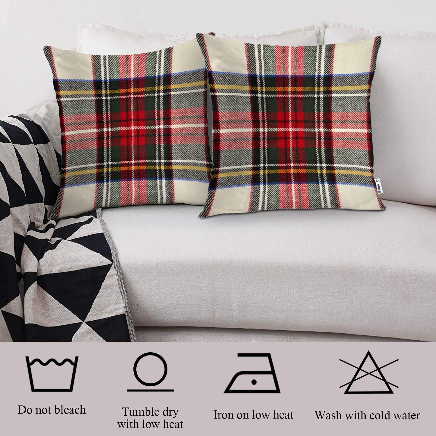 Batmerry Plaid Pillow Covers 18x18 Inch Set of 2, Scottish Tartan Red and White Wool Plaid Patter... | Amazon (US)
