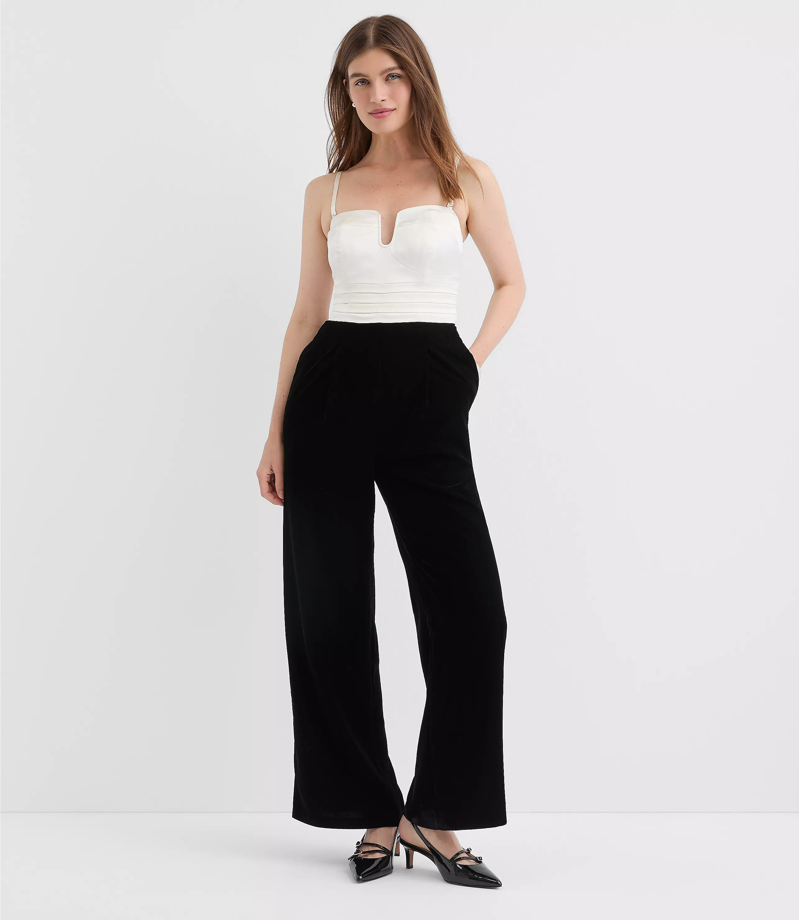Petite Satin Velvet Strapless Jumpsuit | LOFT