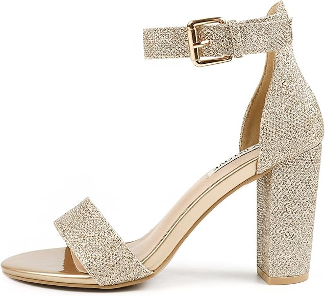 JOY IN LOVE Womens 3.5" Chunky Block High Heels Ankle Strap Heeled Sandals | Amazon (US)