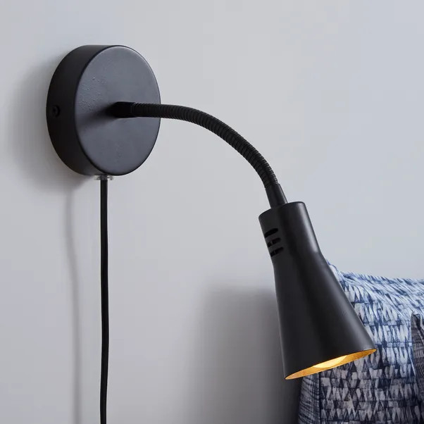 Nola Adjustable Easy Fit Plug In Wall Light Black | Dunelm (migrated)