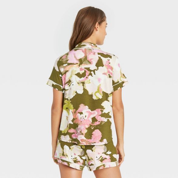 Women's Floral Print Beautifully Soft Short Sleeve Notch Collar Top and Shorts Pajama Set - Stars... | Target