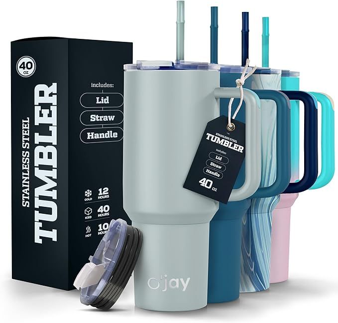 O'JAY Insulated 40oz Tumbler with Handle and Straw Lid - 100% Leak-Proof - Cupholder Friendly Tra... | Amazon (US)