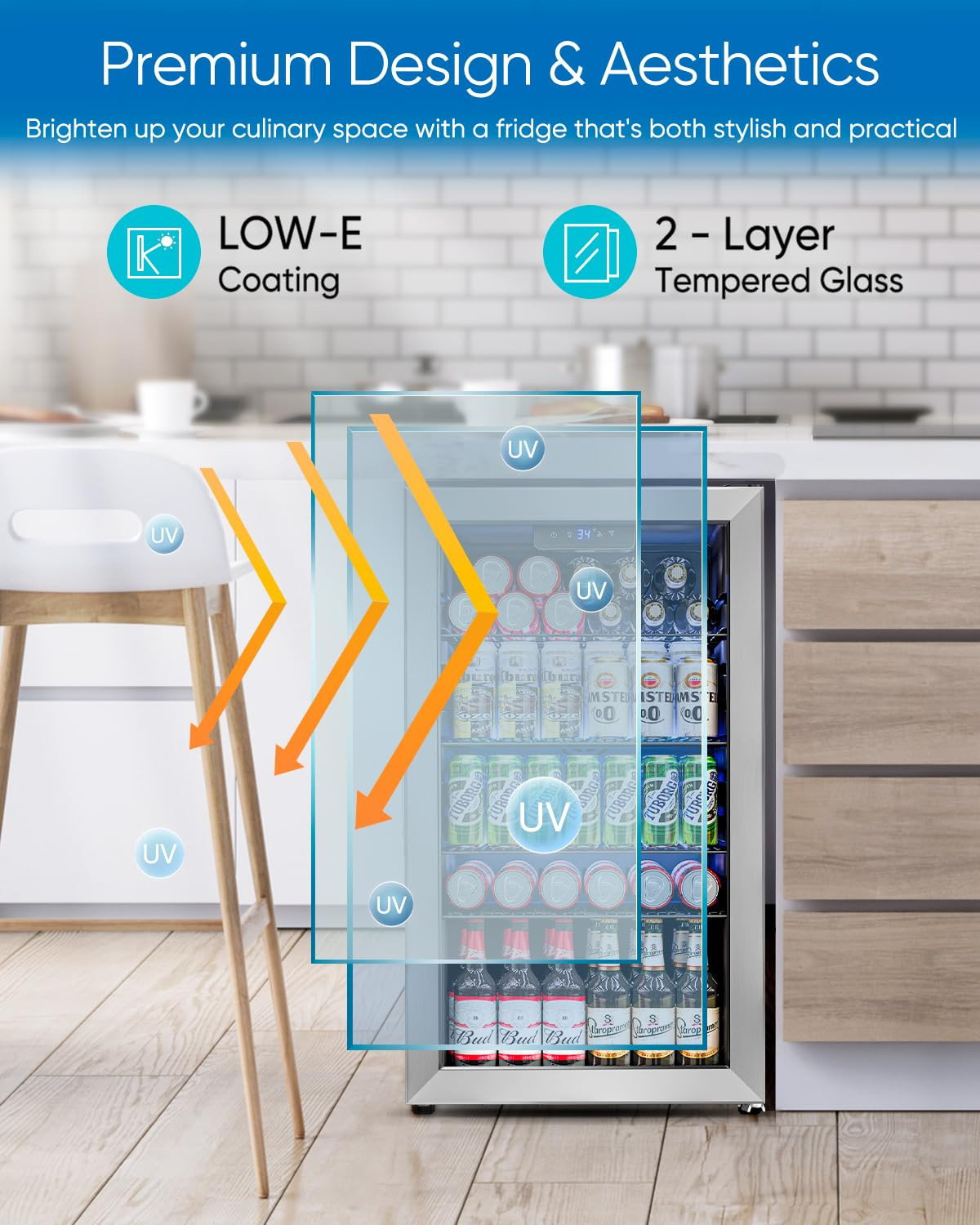 Feelfunn Beverage Refrigerator Cooler - 126 Can Mini Fridge Glass Door for Drinks Soda Beer Wine ... | Amazon (US)