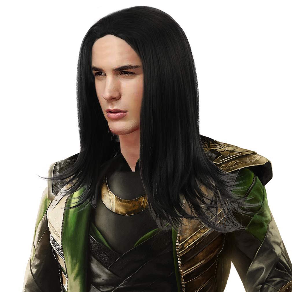 PARTY ZONE Long Black Cosplay Wig for Mens Synthetic Full Head Straight Anime Men Wigs Role Play Hair for Party Halloween Costume Wig （ Black） | Amazon (US)