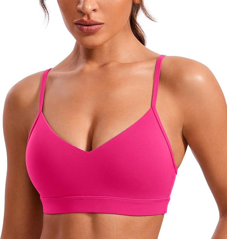 CRZ YOGA Butterluxe V-Neck Sports Bras for Women - Adjustable Thin Straps Padded Yoga Top Basic W... | Amazon (US)