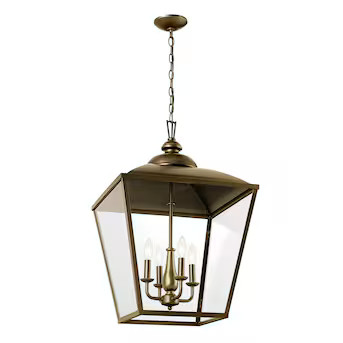 Kichler Dame 4 -Light Character Bronze Farmhouse Clear glass Lantern Medium Hanging Pendant Light | Lowe's