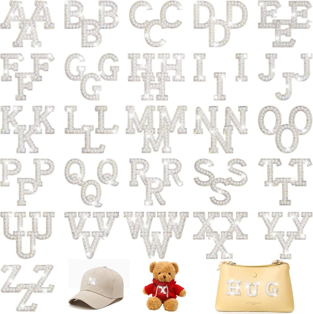 78 Pcs Iron on Letters with Pearl Rhinestone, 3 Sets of A-Z English Letter Patches Bling Delicate... | Amazon (US)