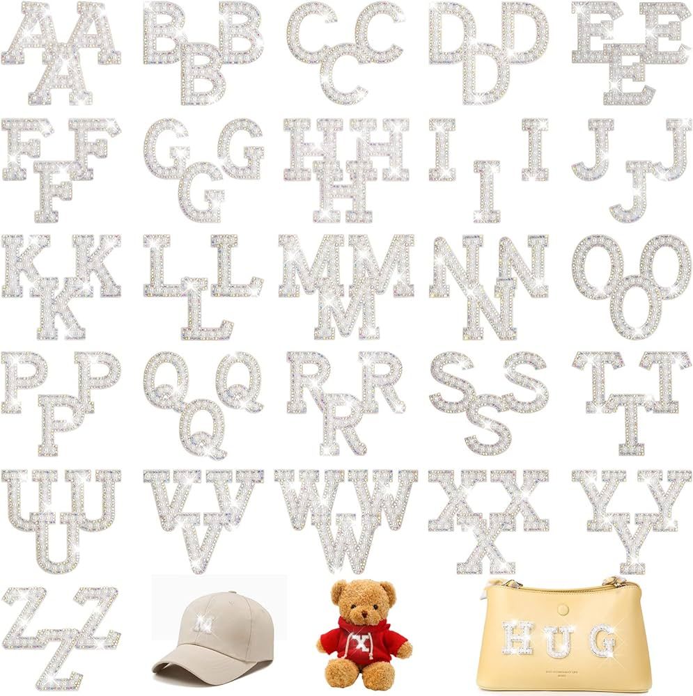 78 Pcs Iron on Letters with Pearl Rhinestone, 3 Sets of A-Z English Letter Patches Bling Delicate... | Amazon (US)