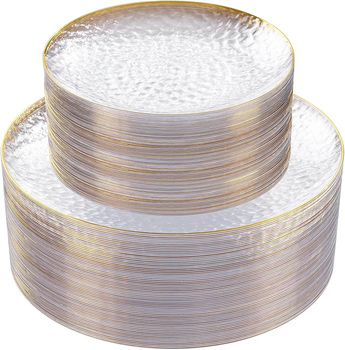 Rubtlamp 60Pcs Clear Plastic Plates,Clear Disposable Plates With Gold Rim,Heavy-duty Gold Plates,... | Amazon (US)