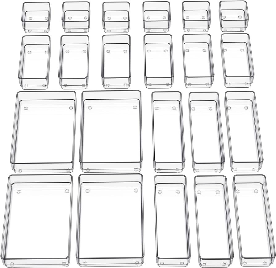 SMARTAKE 22-Piece Drawer Organizer with Non-Slip Silicone Pads, 4-Size Clear Desk Drawer Organize... | Amazon (US)