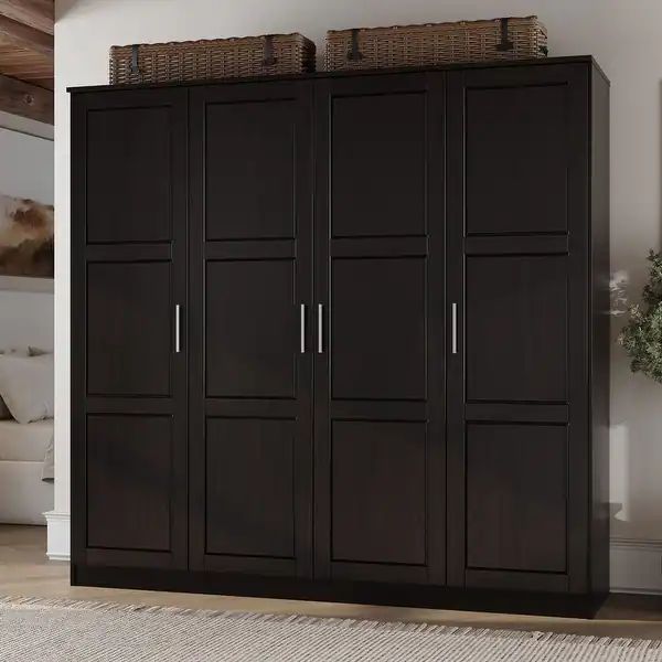 100% Solid Wood Cosmo 4-Door Wardrobe with Solid Wood or Mirrored Doors - Java | Bed Bath & Beyond