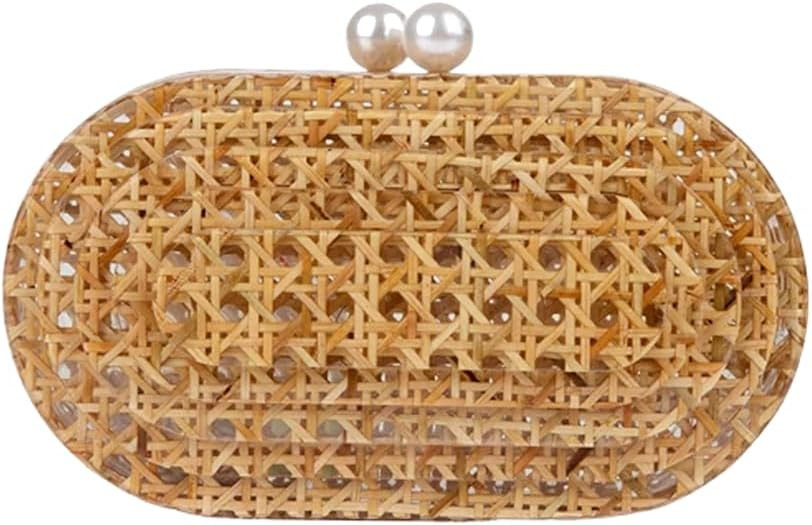 Women Acrylic Rattan Clutch Purse Rattan Woven Evening Bag Wedding Party Purse Summer Beach Wicke... | Amazon (US)