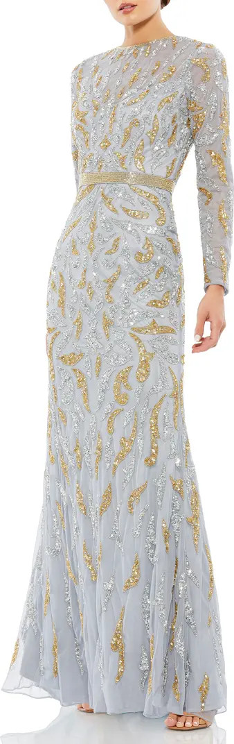 Beaded Long Sleeve Gown | Nordstrom