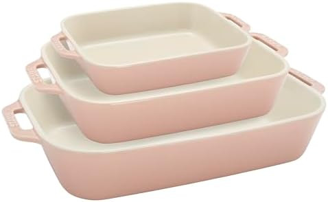 Staub Ceramic 3-pc Rectangular Baking Dish Set - Macaron Pastel Pink | Amazon (US)
