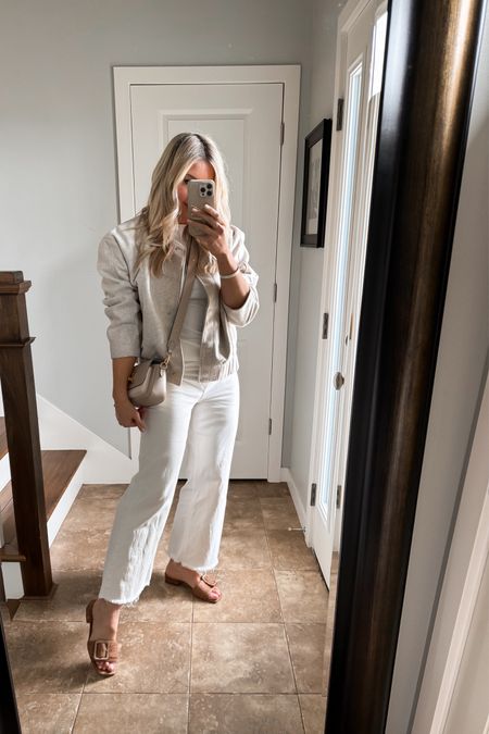 Vici jacket, Mango white jeans 
Summer look 
Sandals 

#LTKFindsUnder50 #LTKShoeCrush #LTKStyleTip
