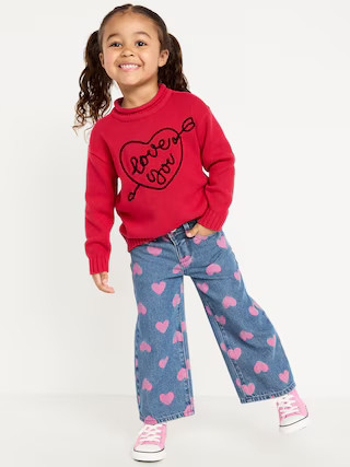 Baggy Embroidered Wide-Leg Jeans for Toddler Girls | Old Navy (US)