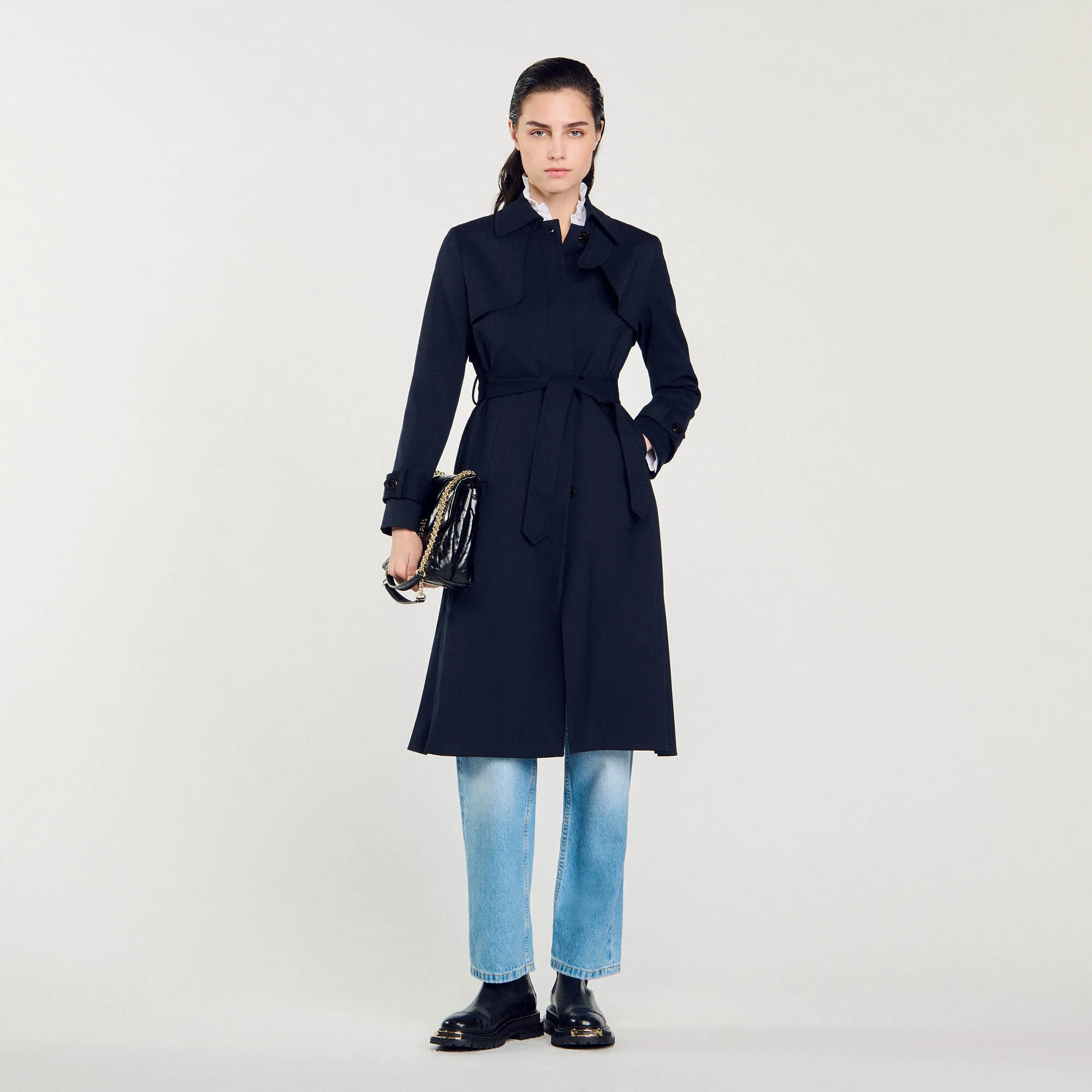 Trench coat with pleated inset | Sandro-Paris US